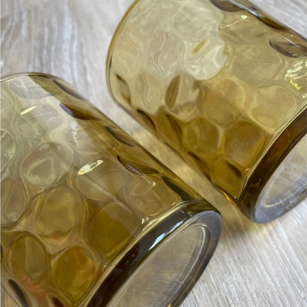 Set of 2 West Elm Dimpled Amber Drinking Glasses
